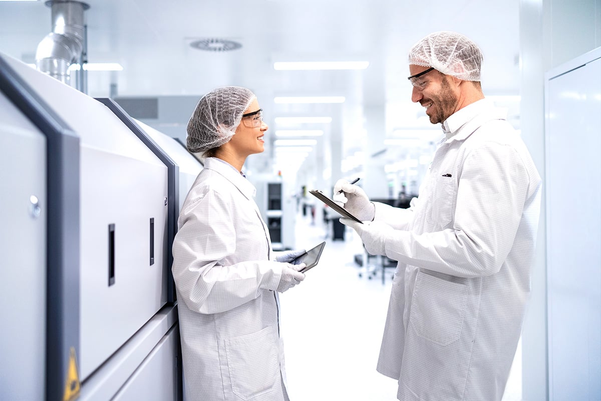 Scientists collaborating in a laboratory environment